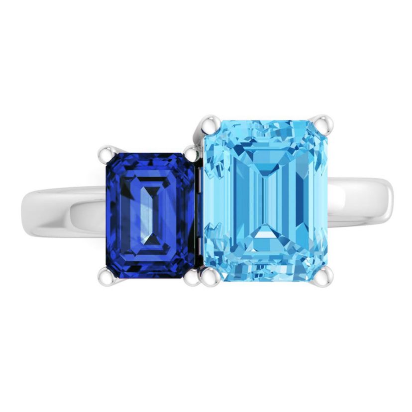 Lab Created Martha Stewart 3 1/4 Carat Sapphire and Blue Topaz Two Stone Ring In Sterling Silver