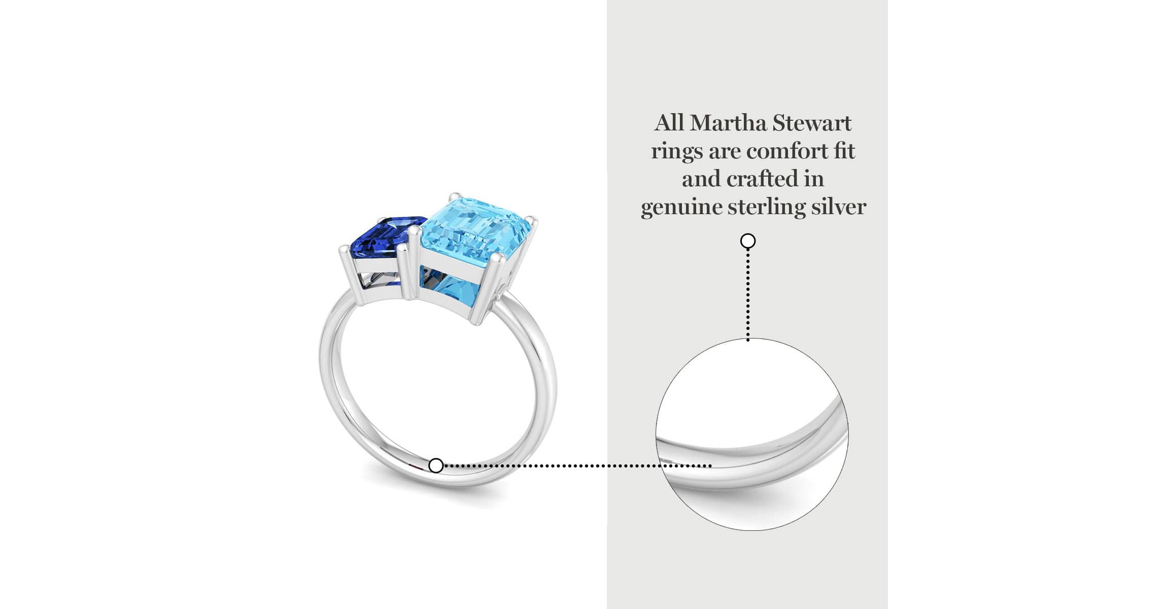 Lab Created Martha Stewart 3 1/4 Carat Sapphire and Blue Topaz Two Stone Ring In Sterling Silver