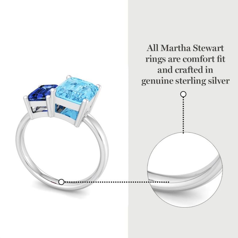 Lab Created Martha Stewart 3 1/4 Carat Sapphire and Blue Topaz Two Stone Ring In Sterling Silver