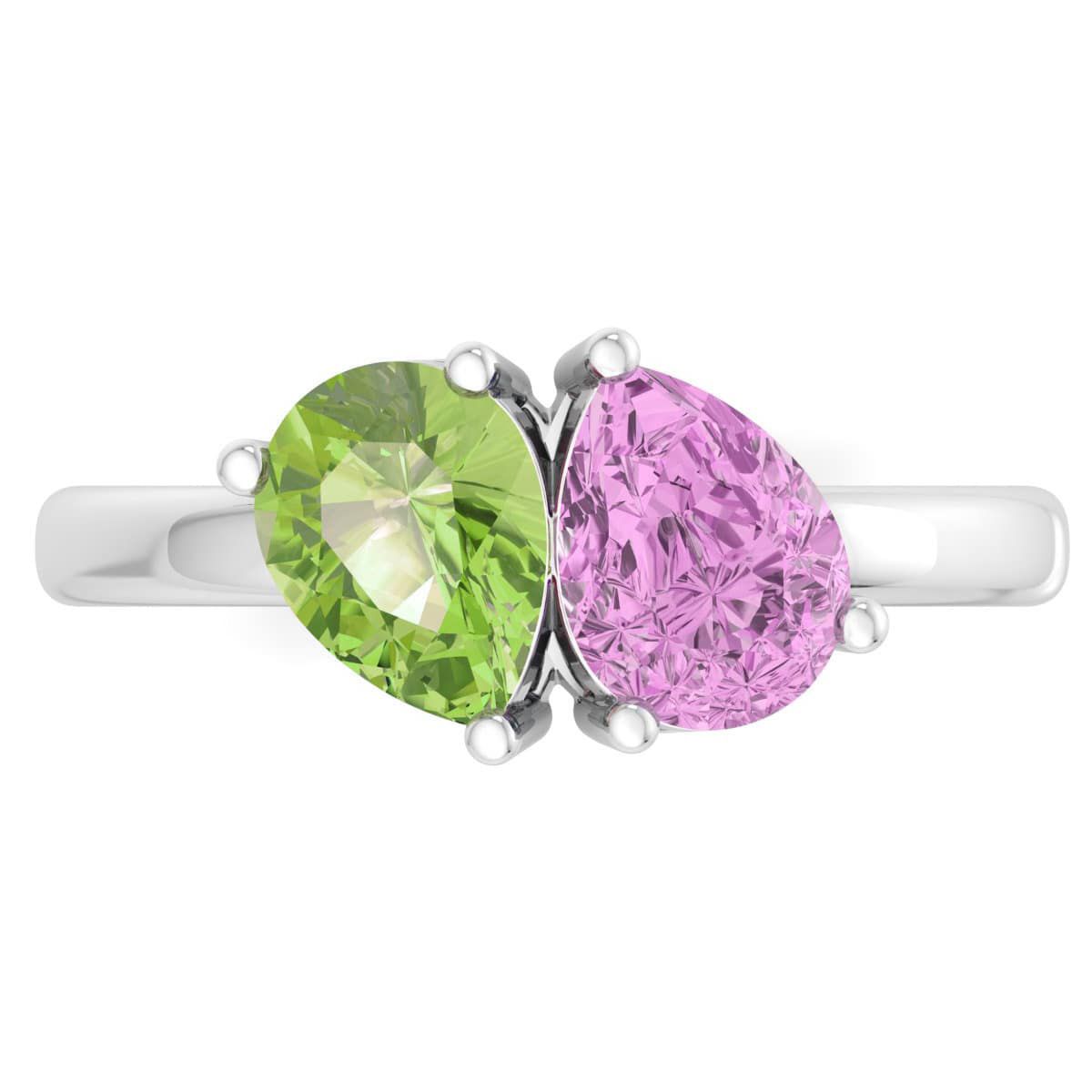 Lab Created Martha Stewart 2 Carat Peridot and Pink Sapphire Two Stone Ring In Sterling Silver