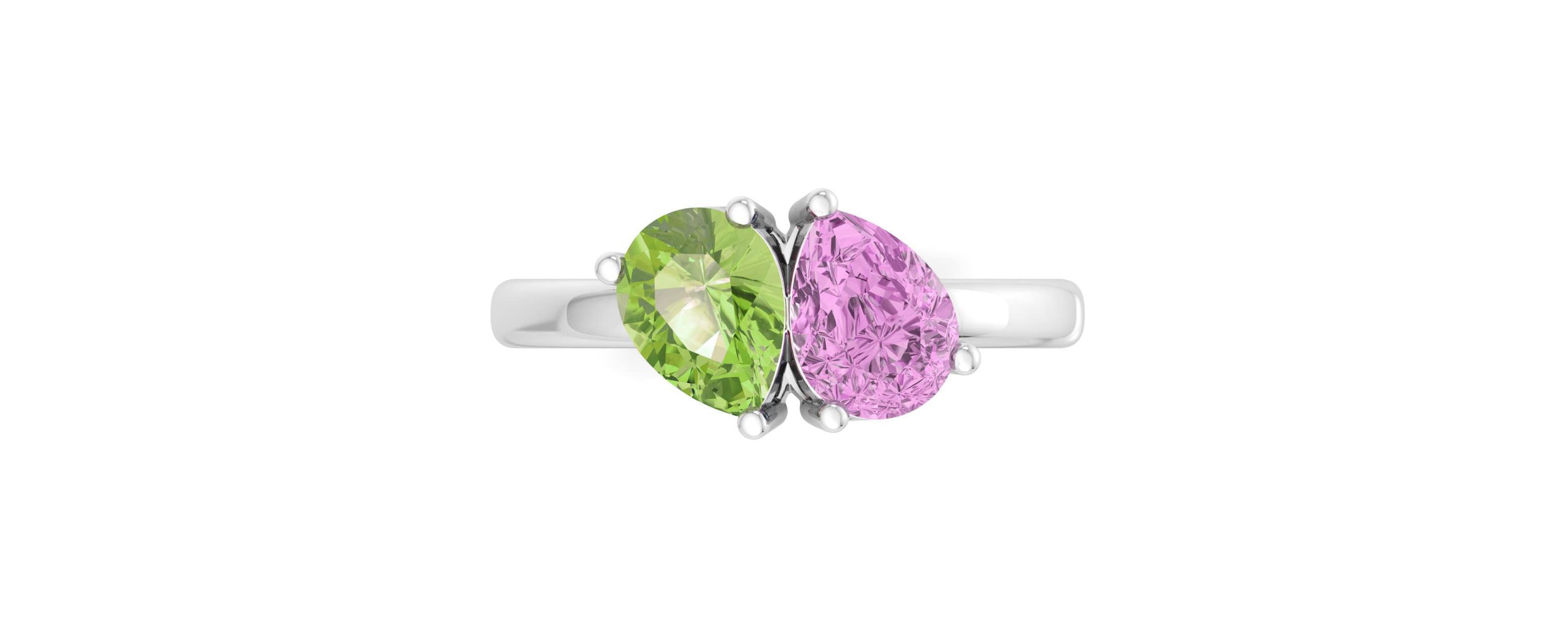 Lab Created Martha Stewart 2 Carat Peridot and Pink Sapphire Two Stone Ring In Sterling Silver