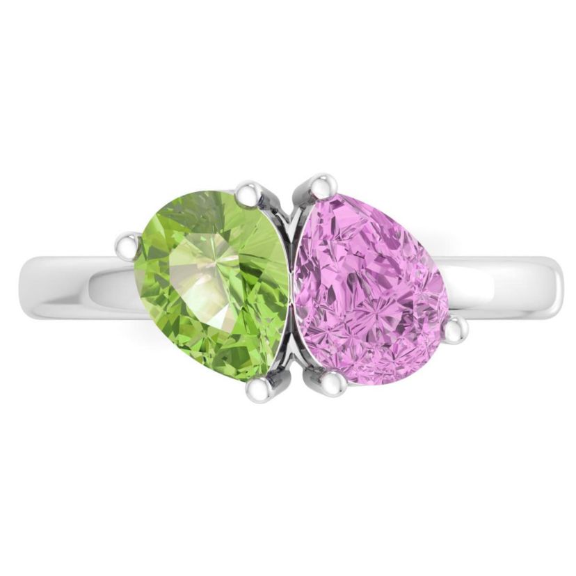 Lab Created Martha Stewart 2 Carat Peridot and Pink Sapphire Two Stone Ring In Sterling Silver
