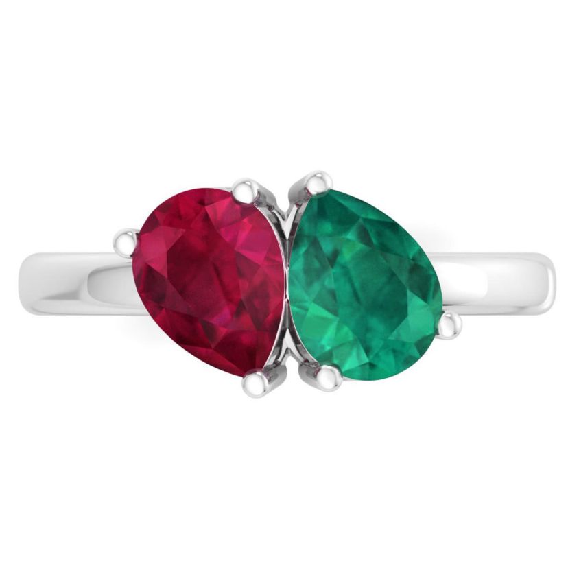 Lab Created Martha Stewart 2 Carat Ruby and Emerald Two Stone Ring In Sterling Silver