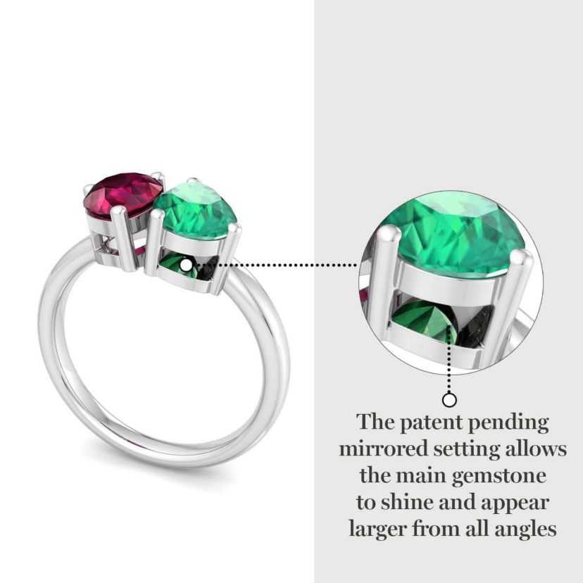 Lab Created Martha Stewart 2 Carat Ruby and Emerald Two Stone Ring In Sterling Silver
