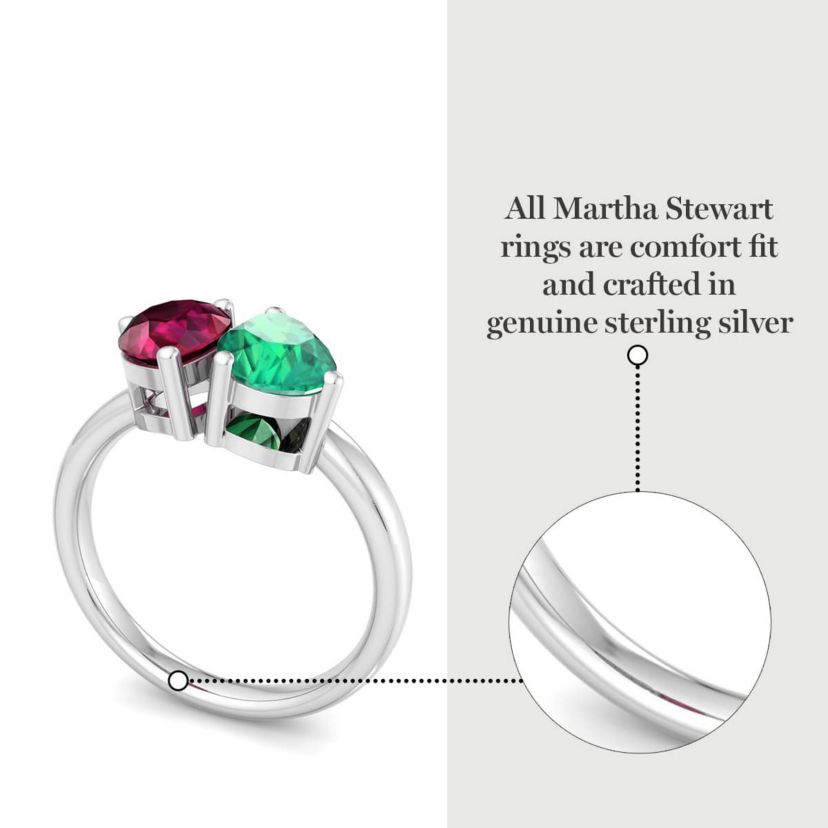 Lab Created Martha Stewart 2 Carat Ruby and Emerald Two Stone Ring In Sterling Silver