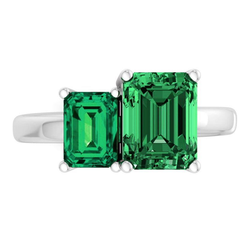 Lab Created Martha Stewart 3 1/4 Carat Emerald Two Stone Ring In Sterling Silver