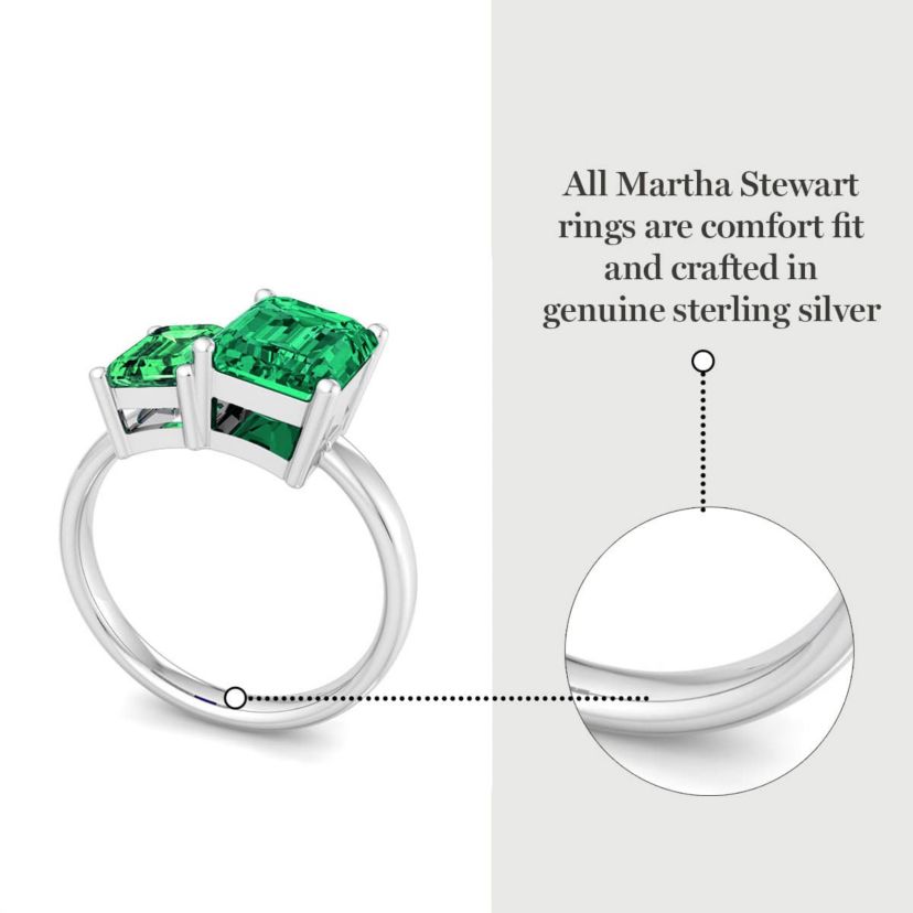 Lab Created Martha Stewart 3 1/4 Carat Emerald Two Stone Ring In Sterling Silver