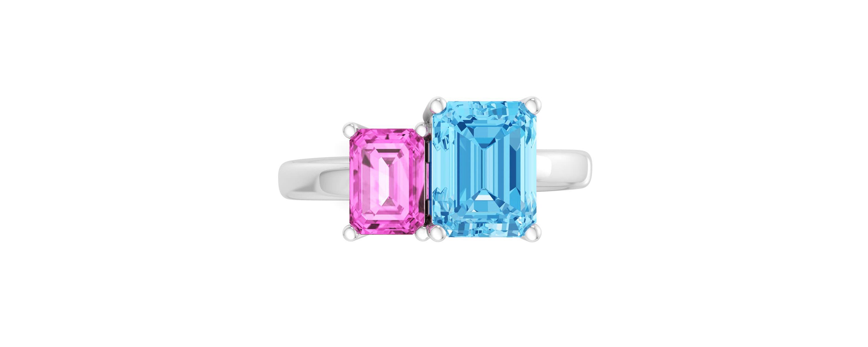 Lab Created Martha Stewart 3 1/4 Carat Pink Sapphire and Blue Topaz Two Stone Ring In Sterling Silver
