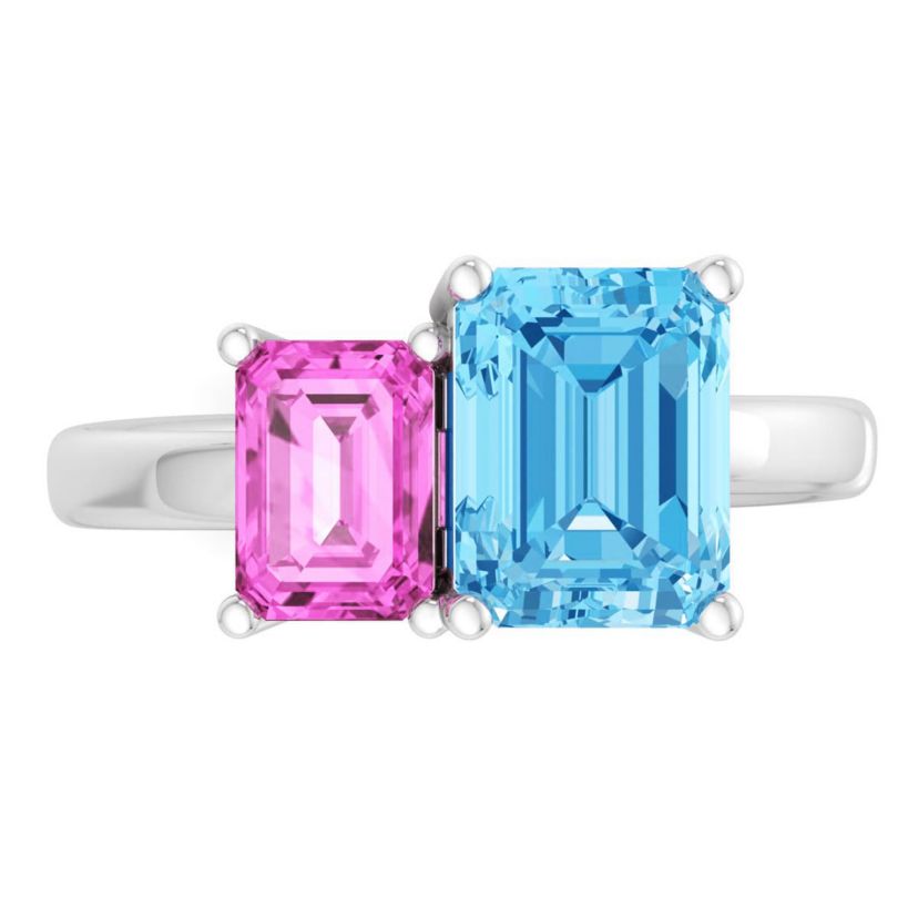 Lab Created Martha Stewart 3 1/4 Carat Pink Sapphire and Blue Topaz Two Stone Ring In Sterling Silver