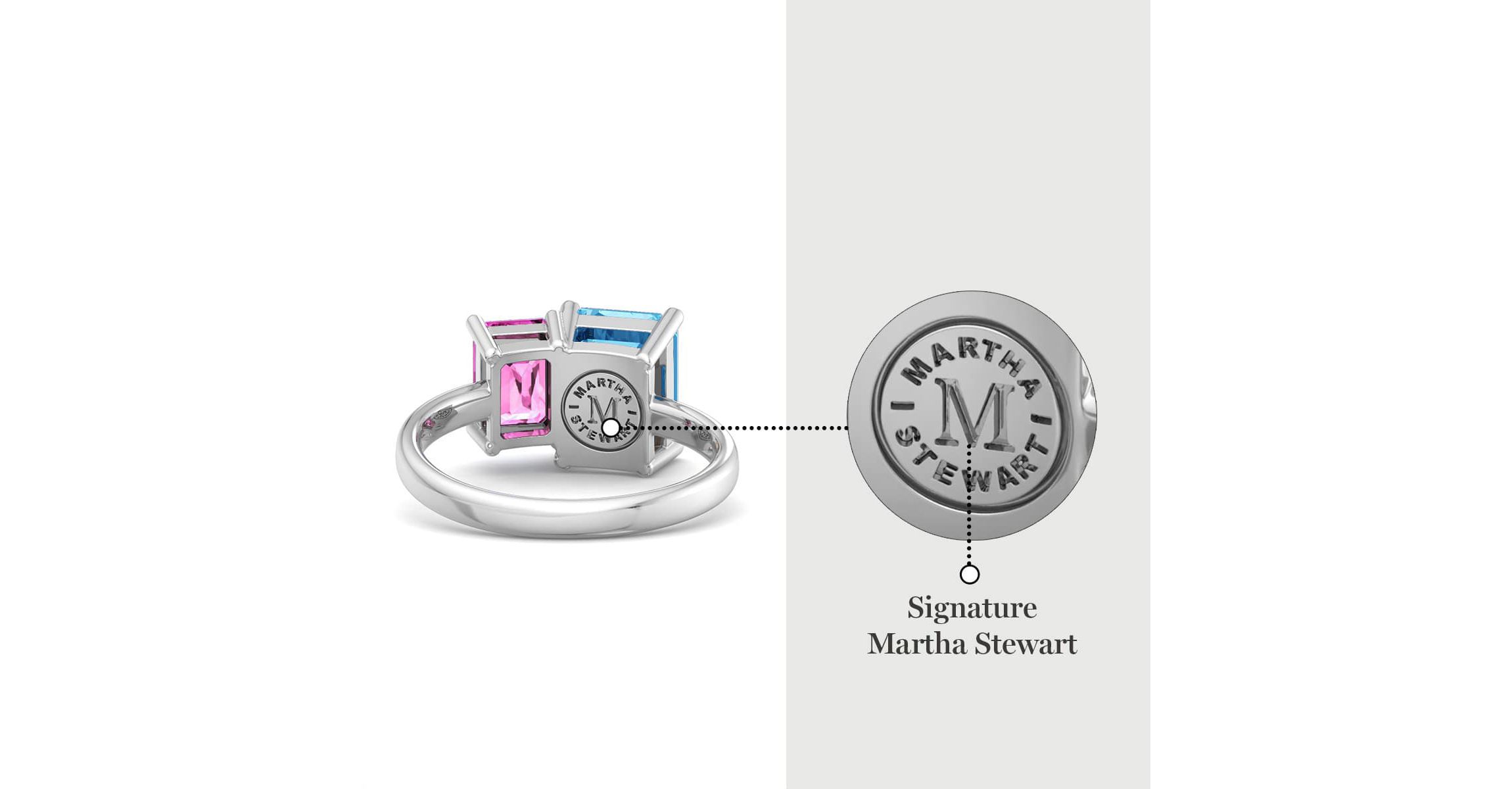Lab Created Martha Stewart 3 1/4 Carat Pink Sapphire and Blue Topaz Two Stone Ring In Sterling Silver