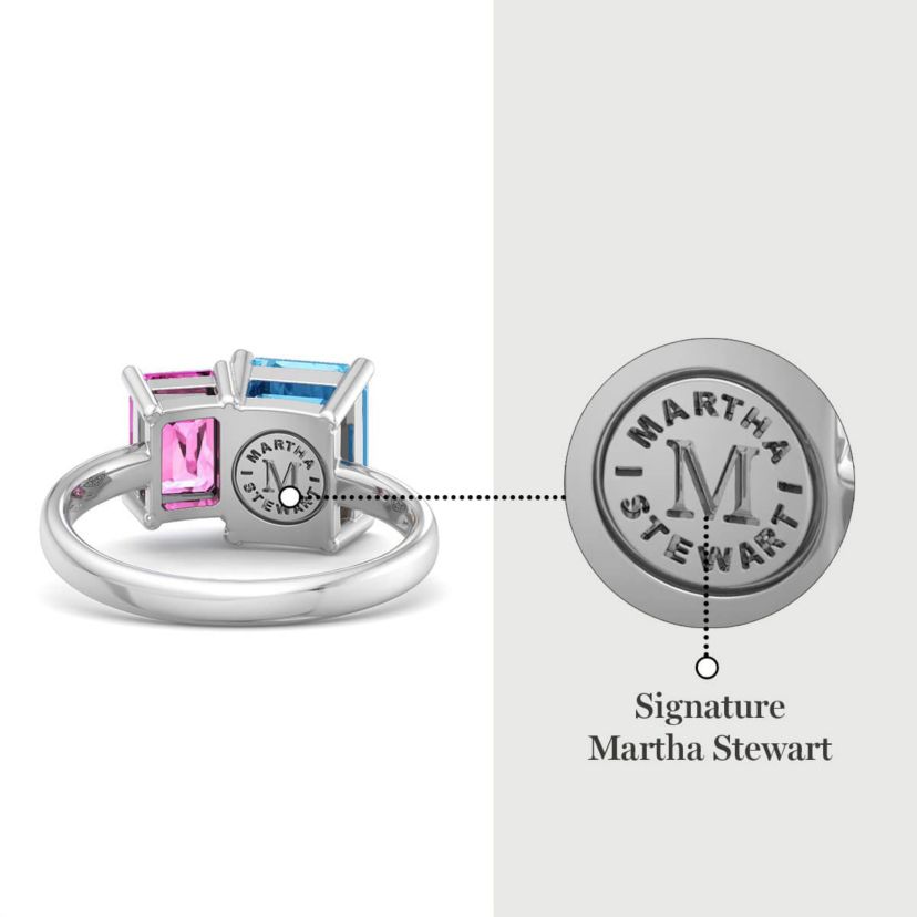 Lab Created Martha Stewart 3 1/4 Carat Pink Sapphire and Blue Topaz Two Stone Ring In Sterling Silver
