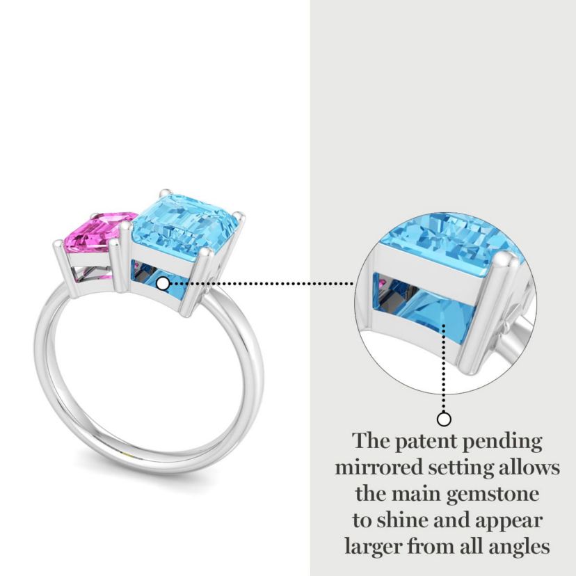 Lab Created Martha Stewart 3 1/4 Carat Pink Sapphire and Blue Topaz Two Stone Ring In Sterling Silver