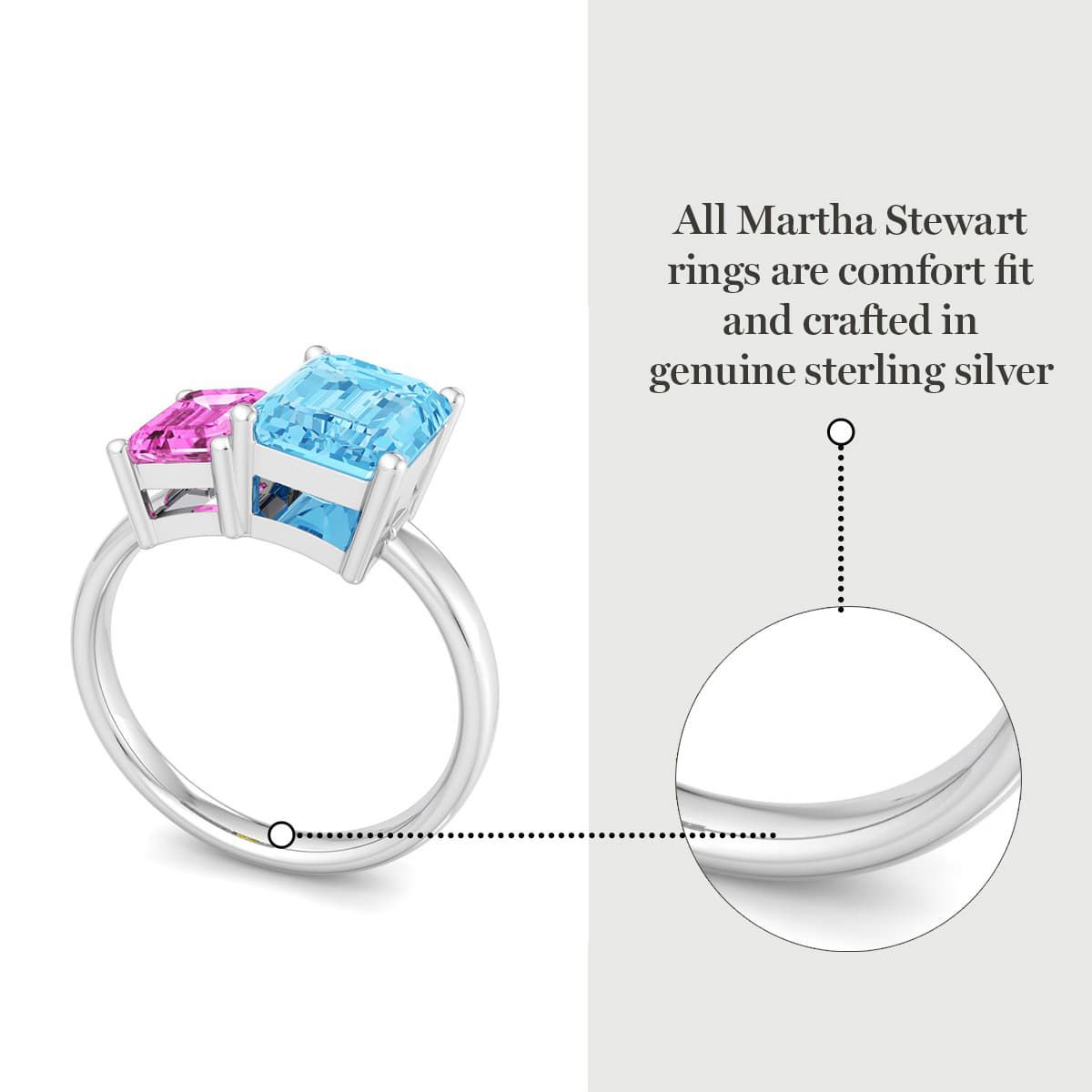 Lab Created Martha Stewart 3 1/4 Carat Pink Sapphire and Blue Topaz Two Stone Ring In Sterling Silver