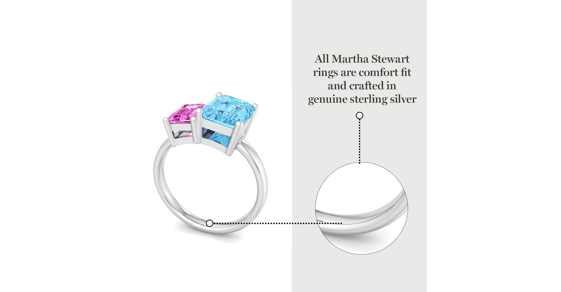 Lab Created Martha Stewart 3 1/4 Carat Pink Sapphire and Blue Topaz Two Stone Ring In Sterling Silver