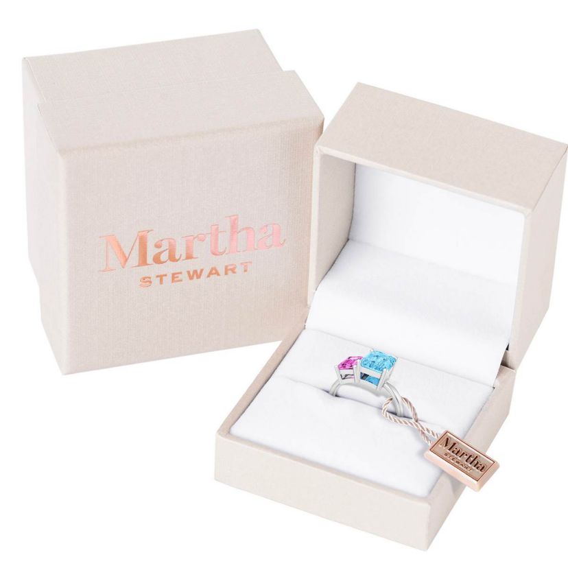 Lab Created Martha Stewart 3 1/4 Carat Pink Sapphire and Blue Topaz Two Stone Ring In Sterling Silver