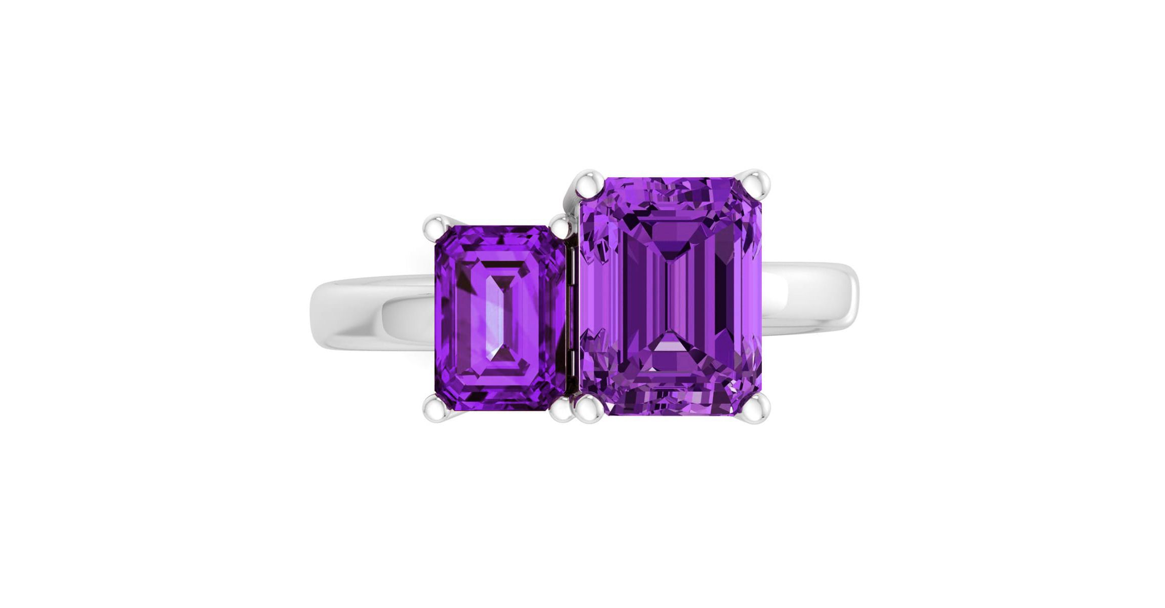 Lab Created Martha Stewart 3 1/4 Carat Amethyst Two Stone Ring In Sterling Silver