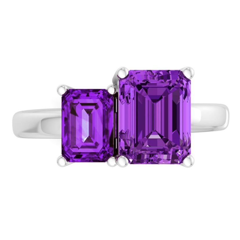 Lab Created Martha Stewart 3 1/4 Carat Amethyst Two Stone Ring In Sterling Silver