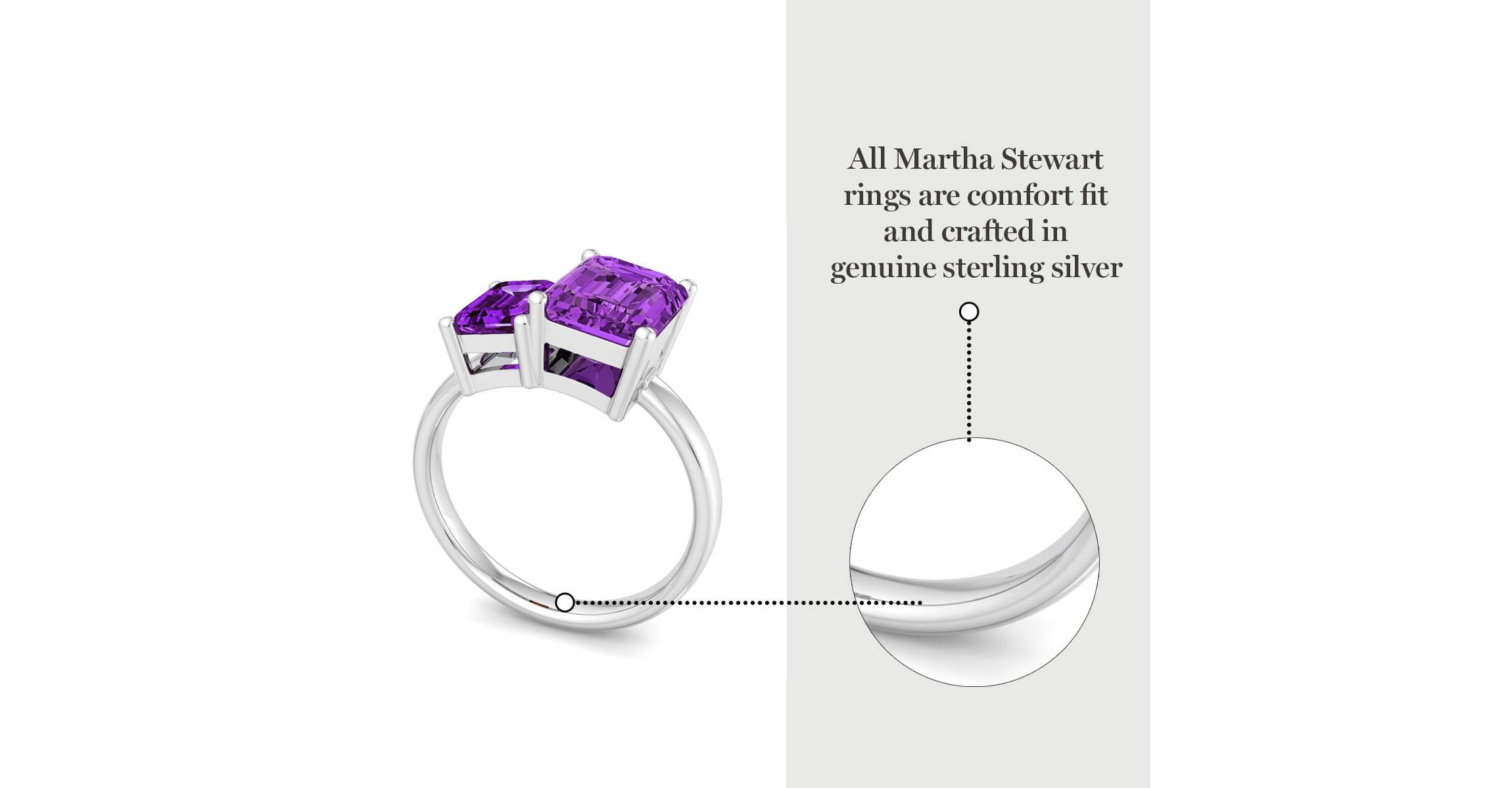 Lab Created Martha Stewart 3 1/4 Carat Amethyst Two Stone Ring In Sterling Silver