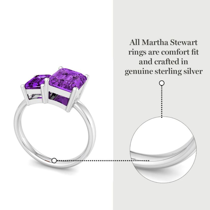 Lab Created Martha Stewart 3 1/4 Carat Amethyst Two Stone Ring In Sterling Silver