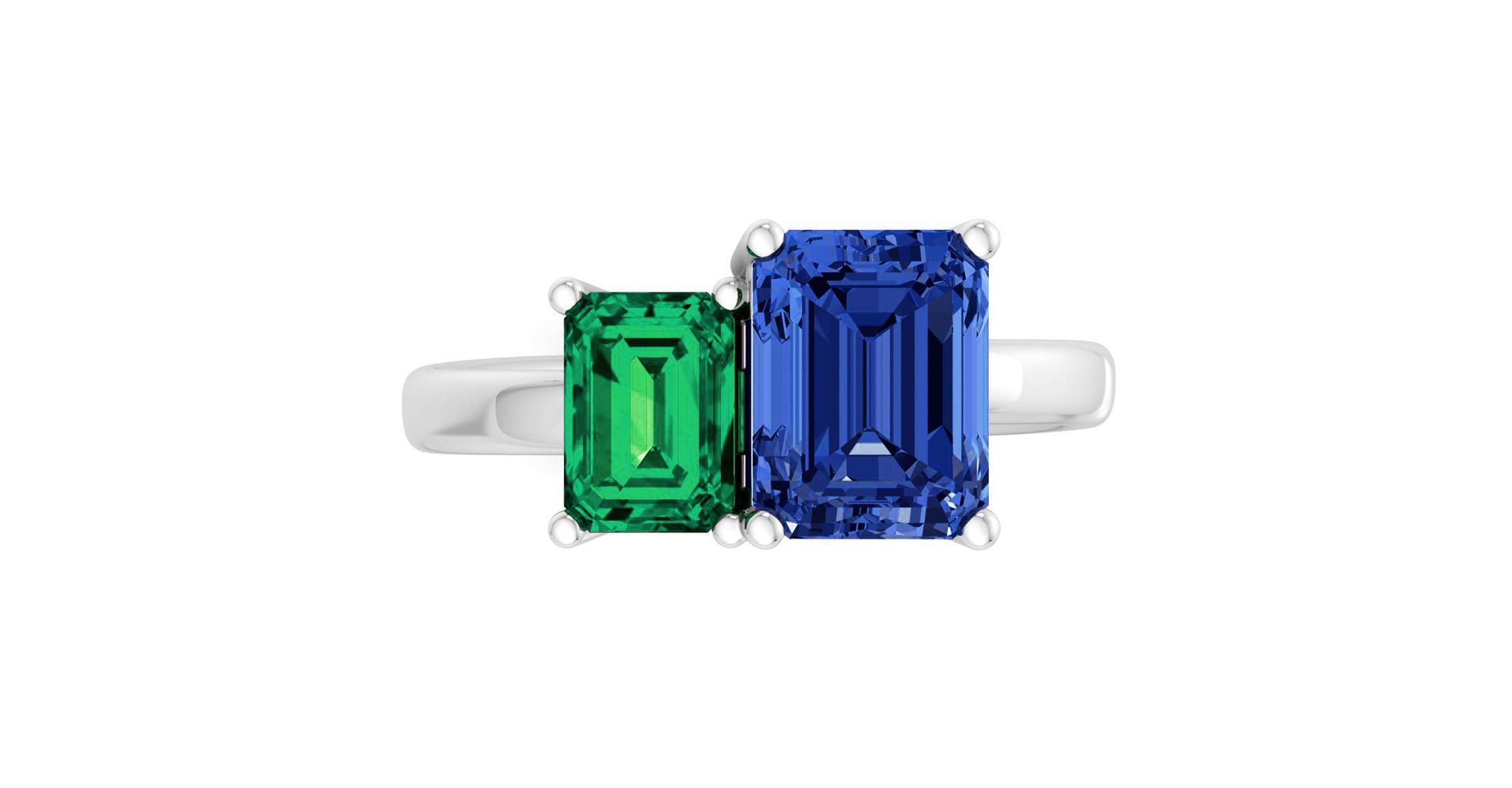 Lab Created Martha Stewart 3 1/4 Carat Emerald and Sapphire Two Stone Ring In Sterling Silver