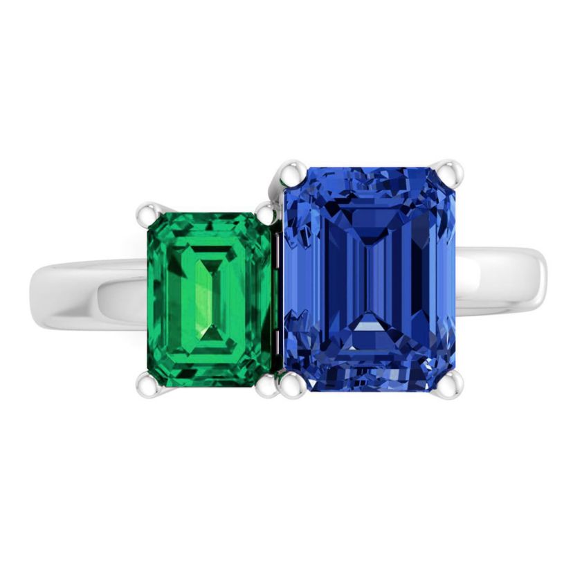 Lab Created Martha Stewart 3 1/4 Carat Emerald and Sapphire Two Stone Ring In Sterling Silver