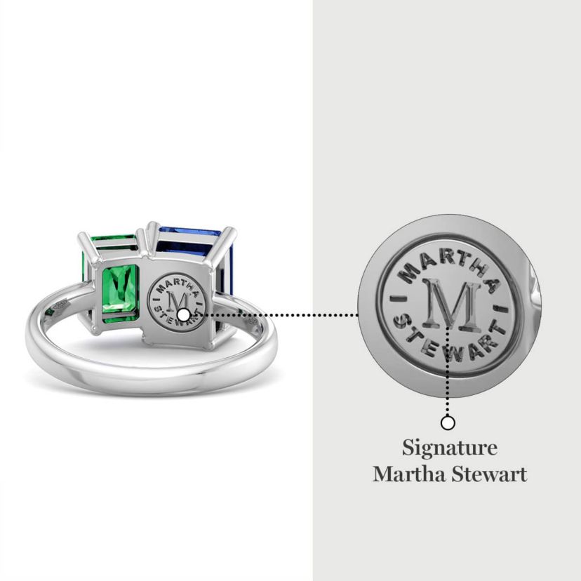 Lab Created Martha Stewart 3 1/4 Carat Emerald and Sapphire Two Stone Ring In Sterling Silver