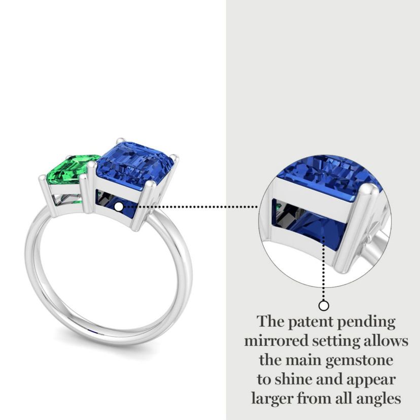 Lab Created Martha Stewart 3 1/4 Carat Emerald and Sapphire Two Stone Ring In Sterling Silver