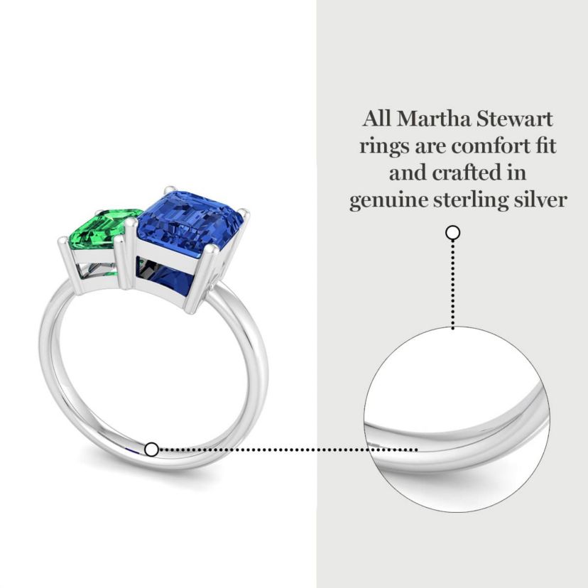 Lab Created Martha Stewart 3 1/4 Carat Emerald and Sapphire Two Stone Ring In Sterling Silver