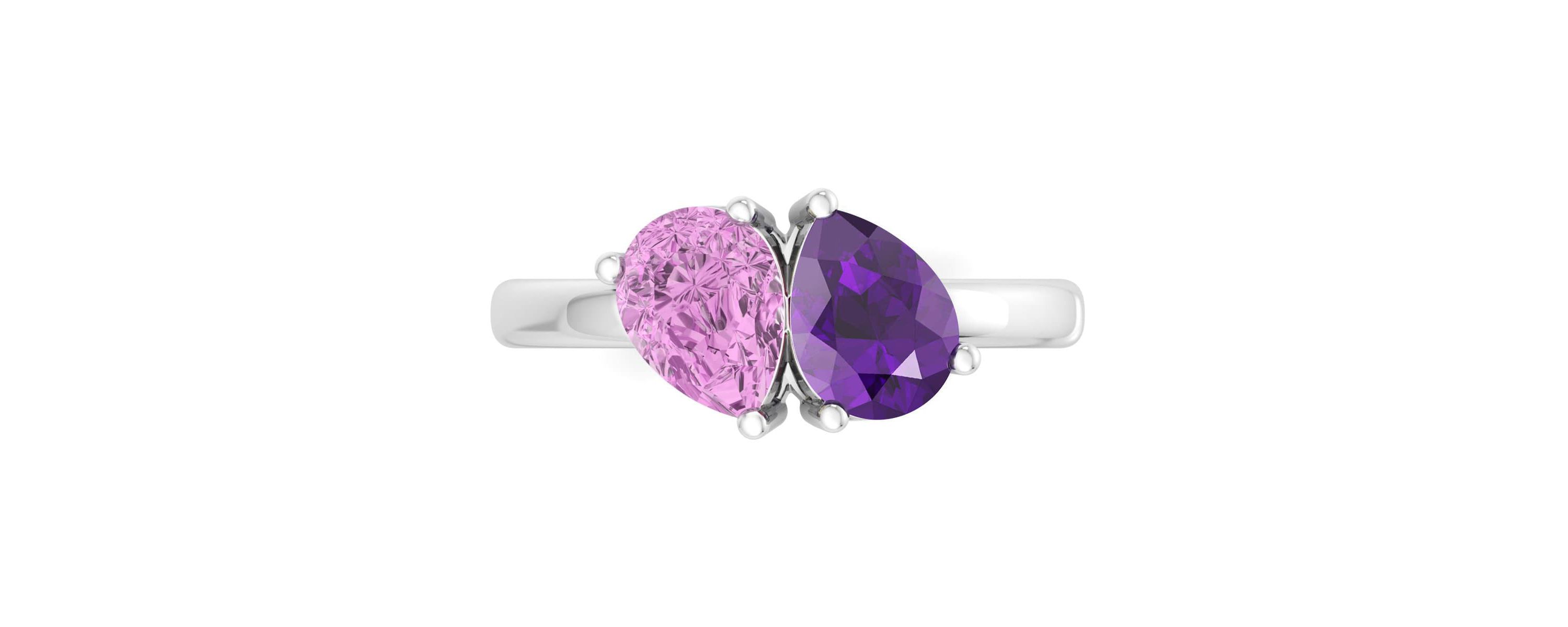 Lab Created Martha Stewart 2 Carat Pink Sapphire and Amethyst Two Stone Ring In Sterling Silver