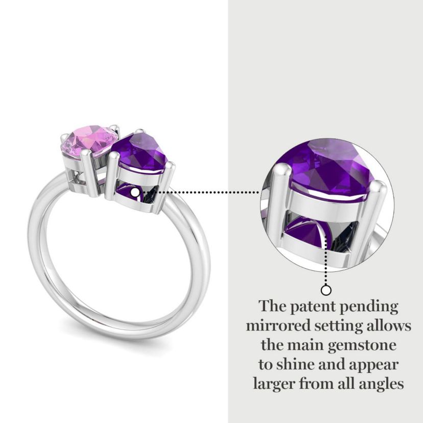 Lab Created Martha Stewart 2 Carat Pink Sapphire and Amethyst Two Stone Ring In Sterling Silver