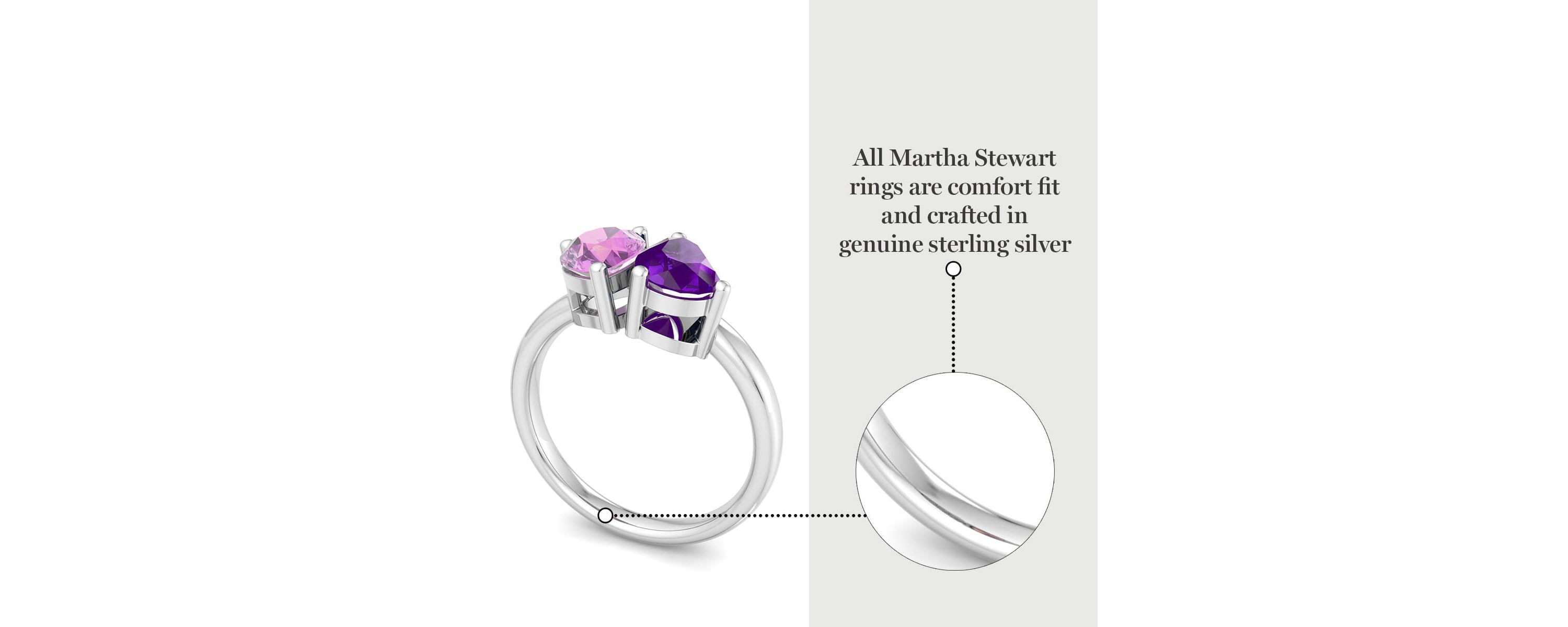 Lab Created Martha Stewart 2 Carat Pink Sapphire and Amethyst Two Stone Ring In Sterling Silver