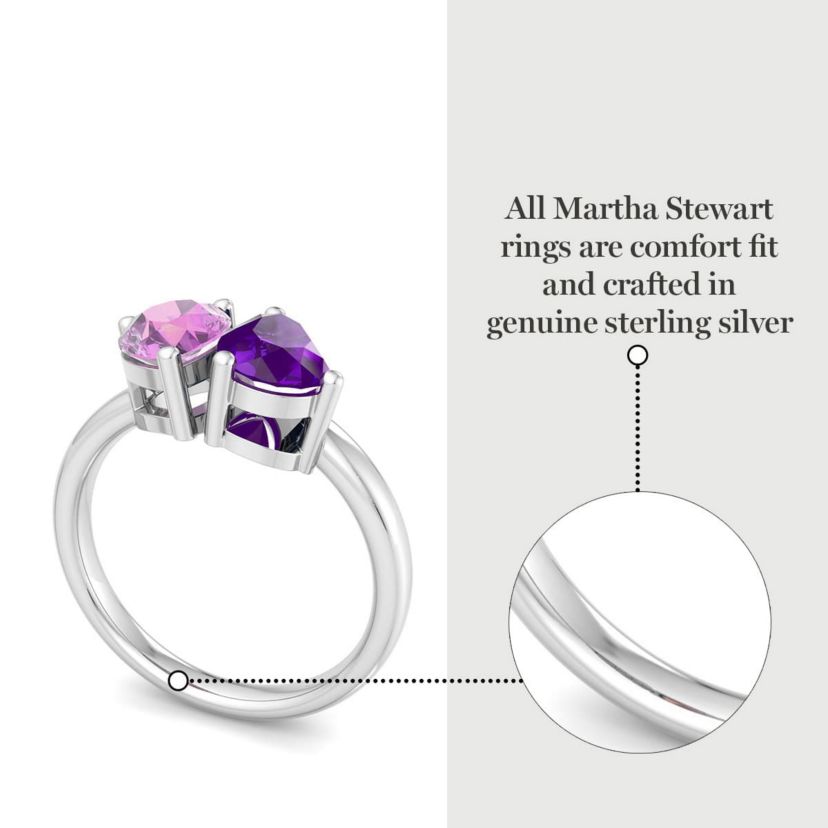 Lab Created Martha Stewart 2 Carat Pink Sapphire and Amethyst Two Stone Ring In Sterling Silver