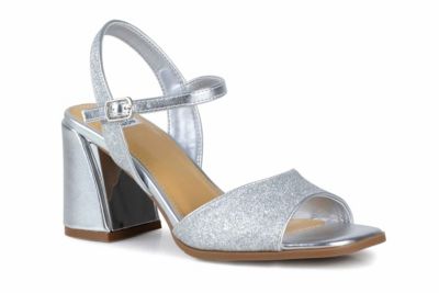 Ninety Union Women's Sophia Block Heel Metallic Sandal, Silver, 12M