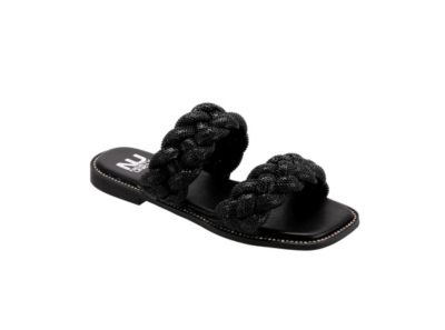 Ninety Union Women's Sunrise Two Straps Rhinestone Flat Sandal, Black, 8M