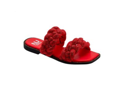 Ninety Union Women's Sunrise Two Straps Rhinestone Flat Sandal, Red, 9M