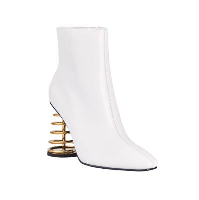 Ninety Union Women's Slinky Spiral Metallic Heel Bootie, White, 13M