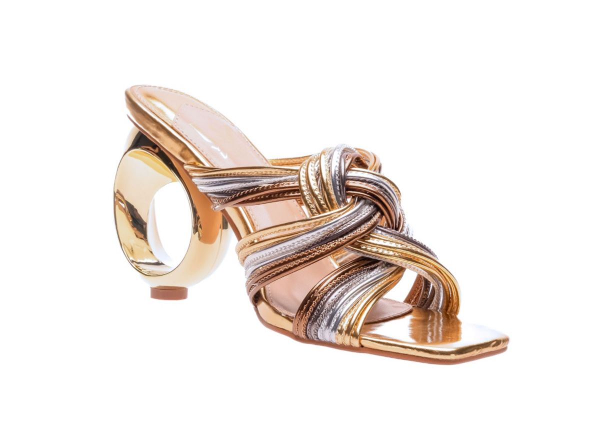 Brazil, Multi Color Strapy Sandal On A  Architectual Heel