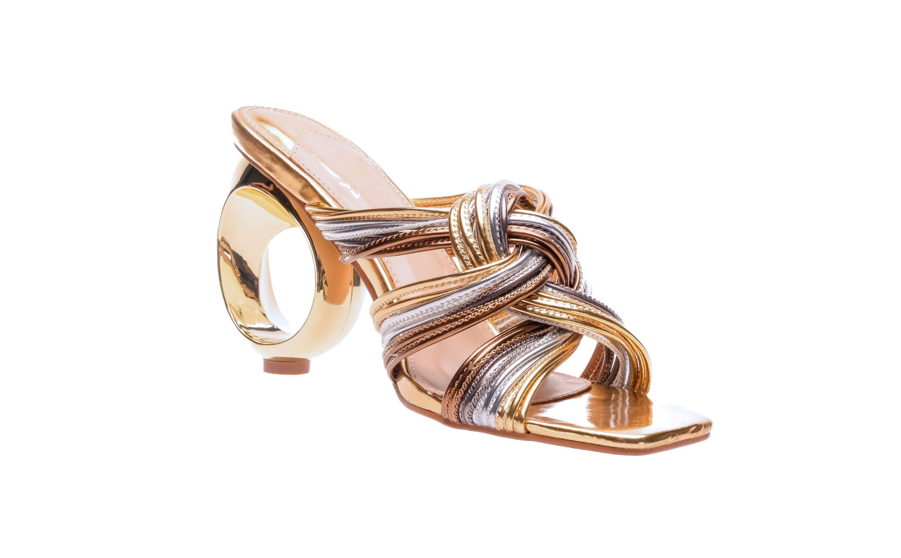 Brazil, Multi Color Strapy Sandal On A  Architectual Heel