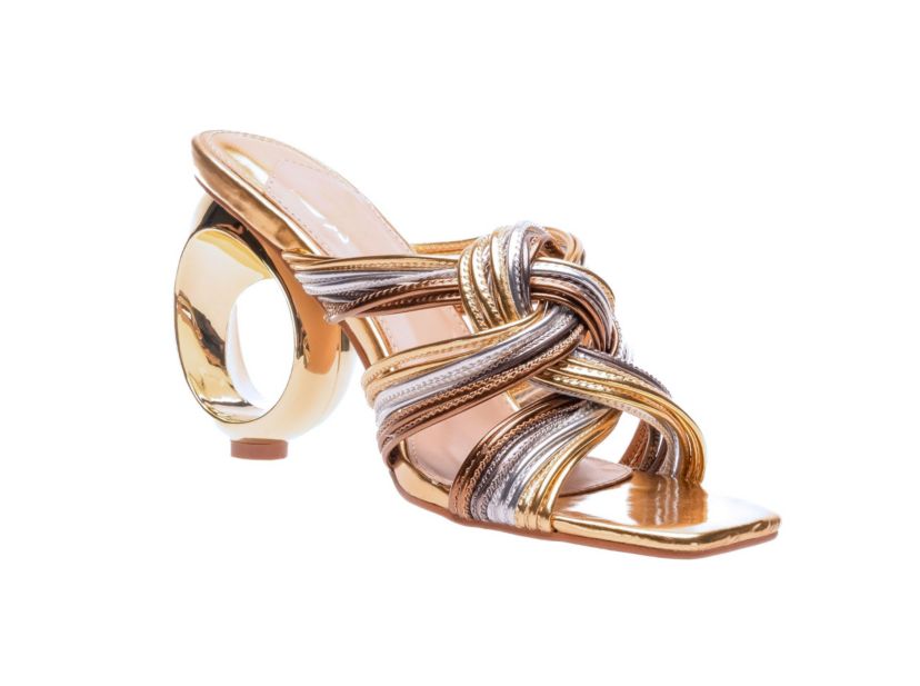 Brazil, Multi Color Strapy Sandal On A  Architectual Heel