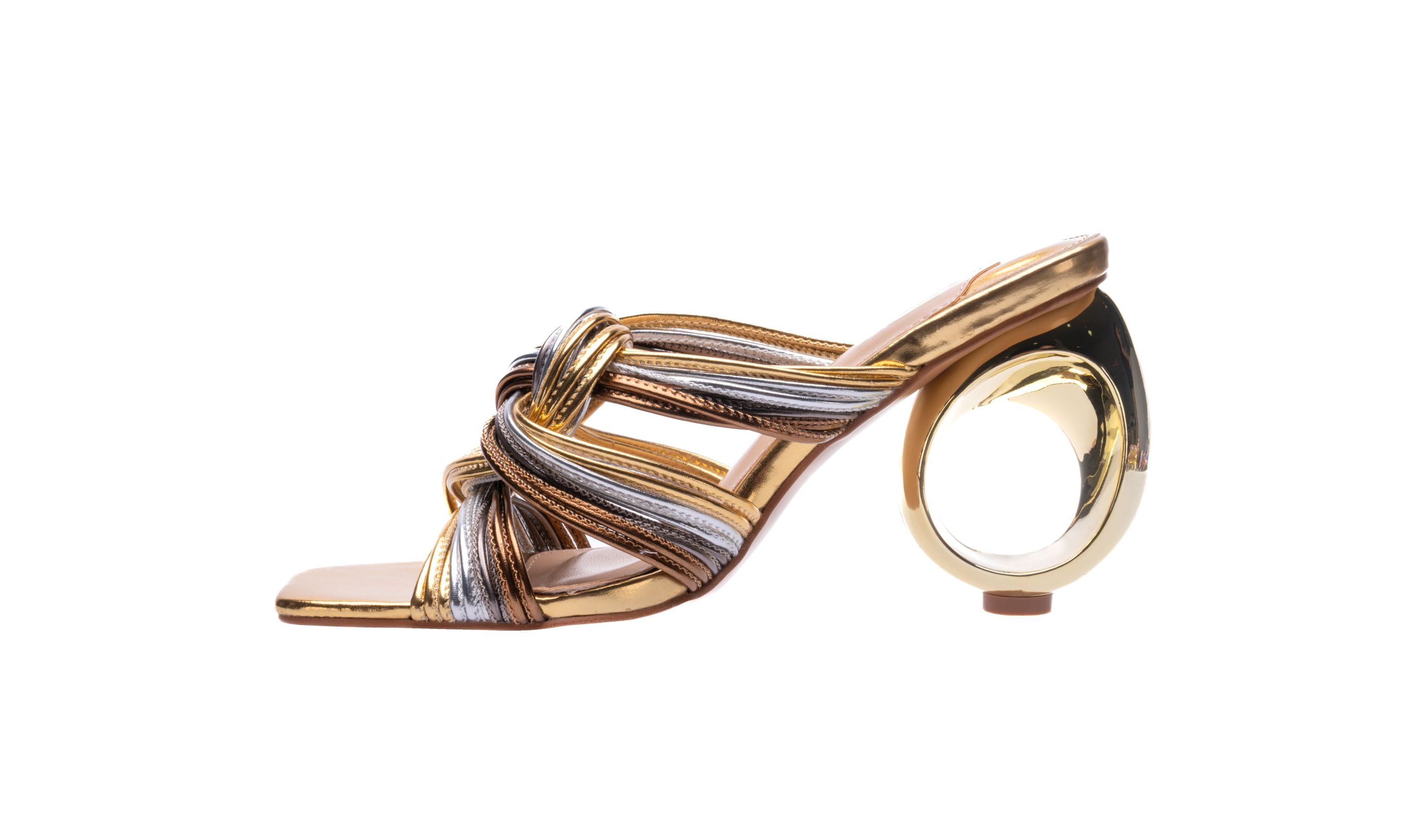 Brazil, Multi Color Strapy Sandal On A  Architectual Heel