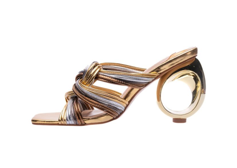 Brazil, Multi Color Strapy Sandal On A  Architectual Heel