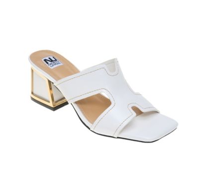 Ninety Union Women's Bright Open Toe Open Back Mule On A Gold Trimmed Heel, White, 11M