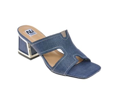 Ninety Union Women's Bright Open Toe Open Back Mule On A Gold Trimmed Heel, Blue, 11M
