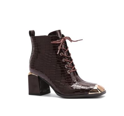 Ninety Union Women's Fantastic Croc Patent Lace-Up Bootie, Brown, 7M