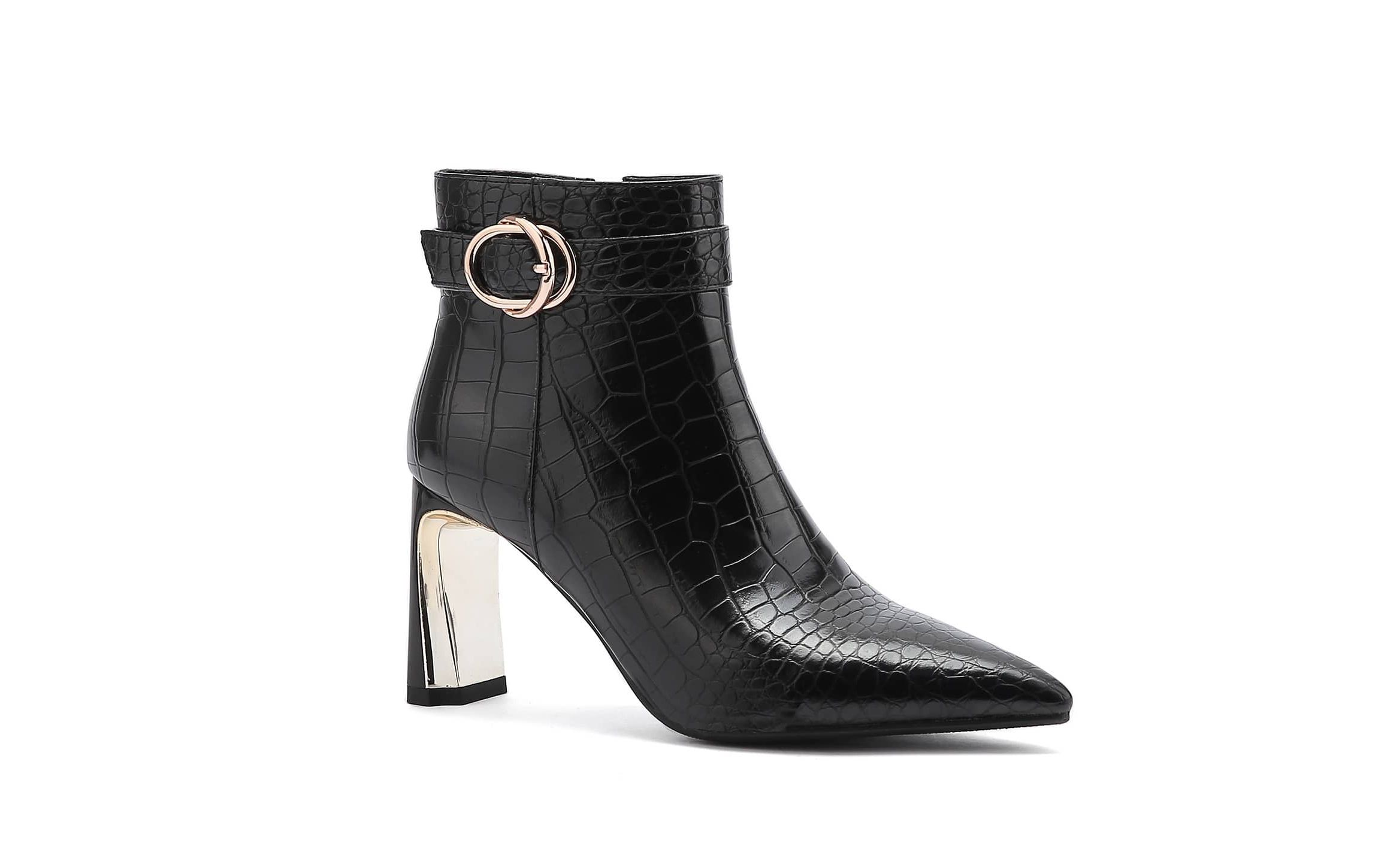 Groovy, Metallic Heel Croc Bootie