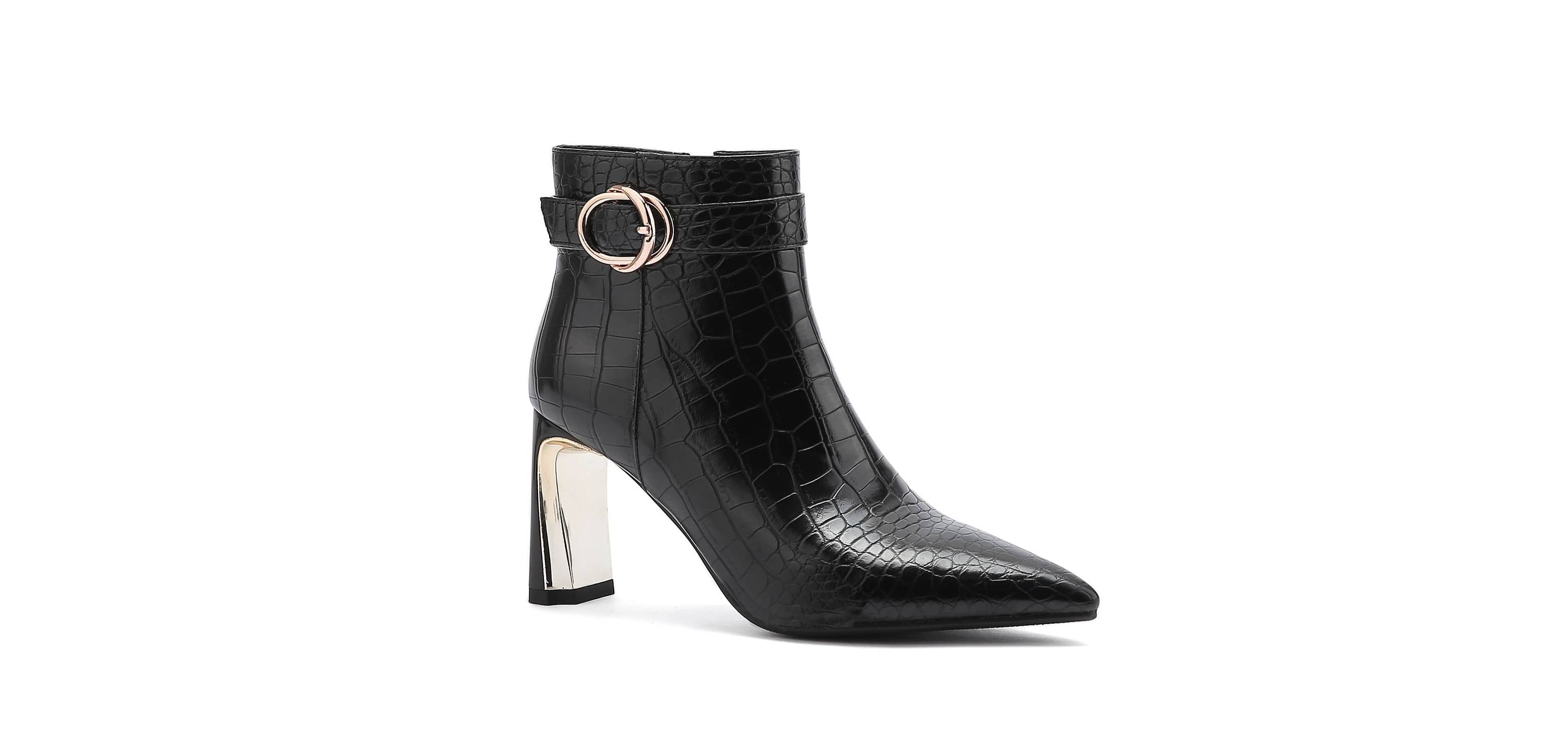 Groovy, Metallic Heel Croc Bootie