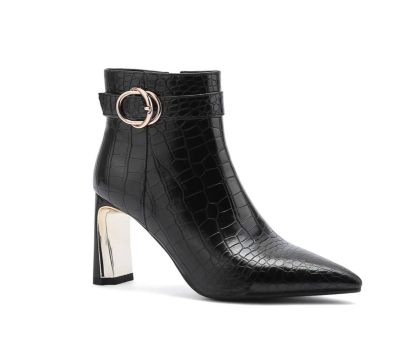 Groovy, Metallic Heel Croc Bootie