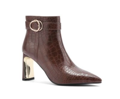 Ninety Union Women's Groovy Metallic Heel Croc Bootie, Brown, 12M