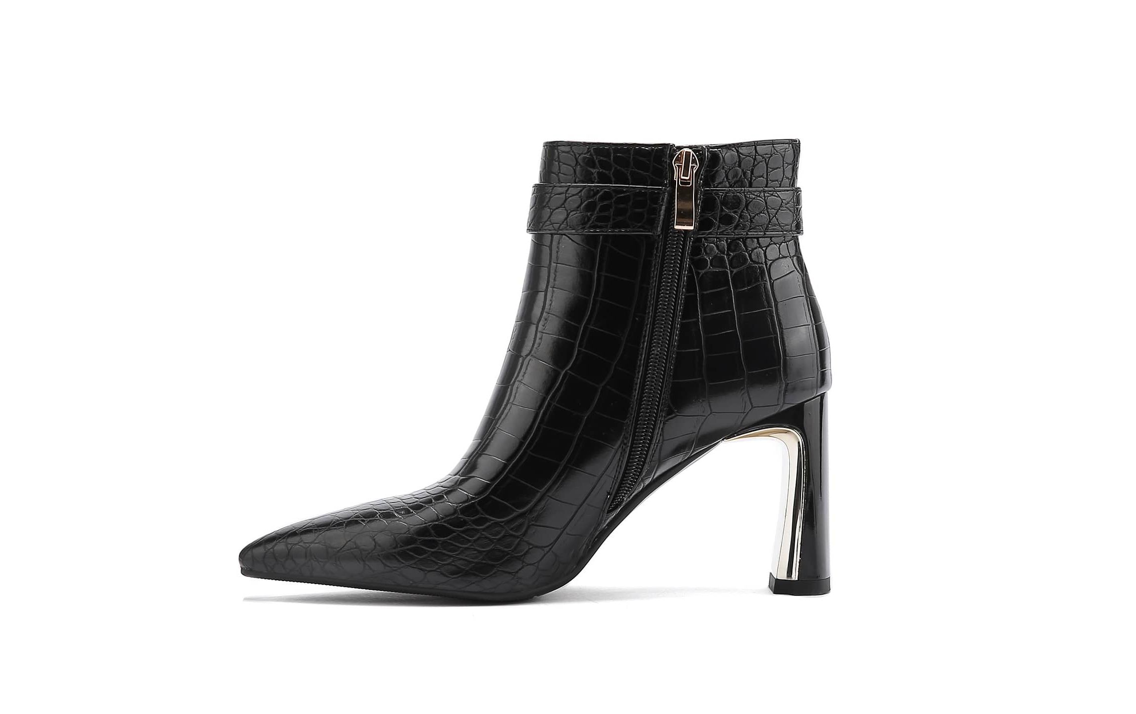 Groovy, Metallic Heel Croc Bootie