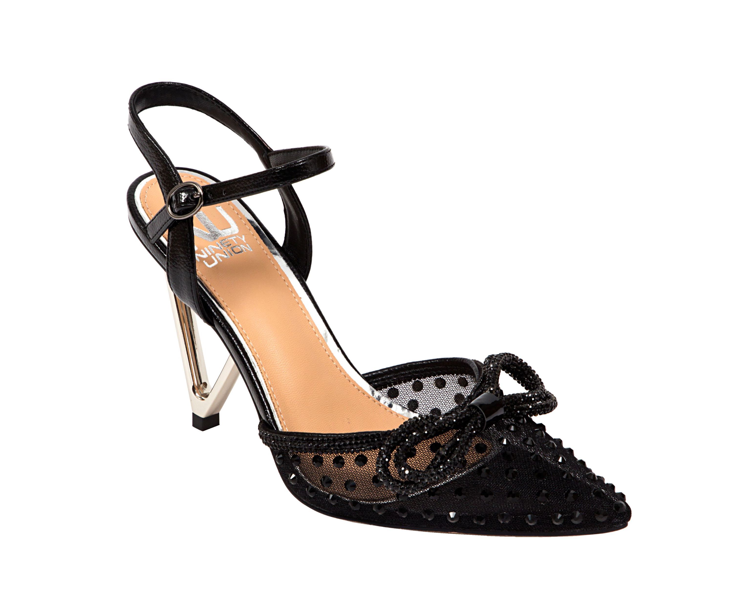 Gloria, Mesh & Rhinestone Trimmed Pump On A Architectural Heel.